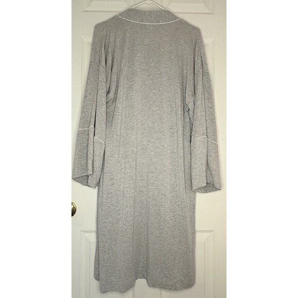 Nordstrom Lingerie Mid Length Small Grey White Trim Robe Missing Tie Belt - Picture 2 of 7